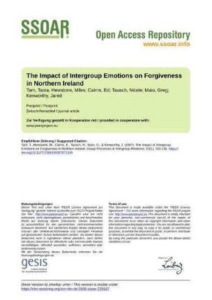 The Impact of Intergroup Emotions on Forgiveness in Northern Ireland