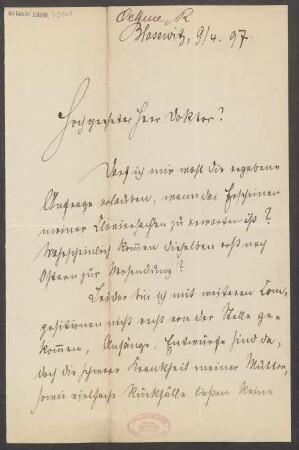 Brief an B. Schott's Söhne : 09.04.1897
