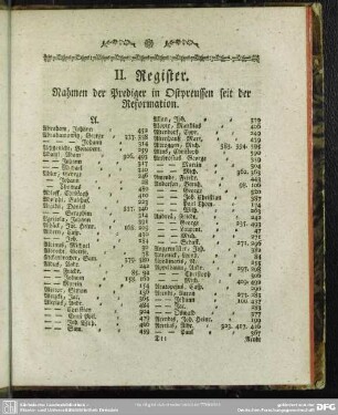 II. Register. Nahmen der Prediger in Ostpreussen seit der Reformation