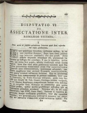 Disputation VI. De Assectatione Inter Romanos Usitata.