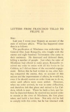 Letters from Francisco Tello to Felipe II