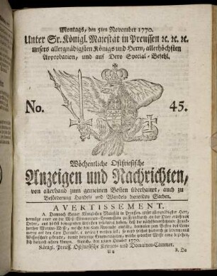 No. 45. Montags, den 5ten November 1770.