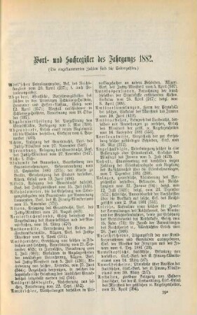 Wort- und Sachregister des Jahrgangs 1882