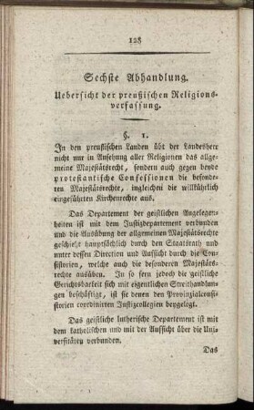 Sechste Abhandlung. Uebersicht der preußische Religionsverfassung.