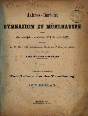 Jahres-Bericht : Ostern .... 1874/75