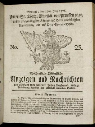 No. 25. Montags, den 17ten Juny 1776.
