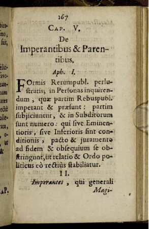 Cap. V. De Imperantibus & Parentibus.