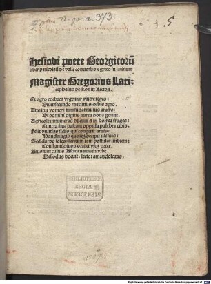 Hesiodi poete Georgicoru[m] liber