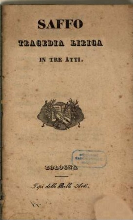 Saffo : tragedia lirica in tre atti