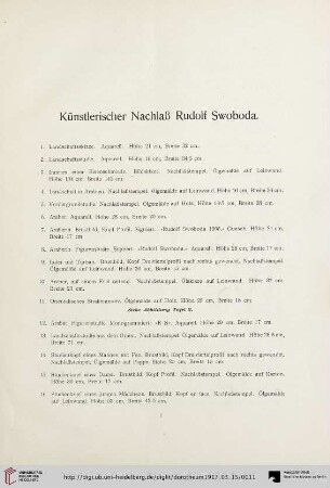 Künsterlicher Nachlaß Rudolf Swoboda (Nr. 1-64)