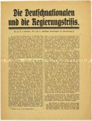 Flugschrift der Deutschnationalen Volkspartei über die Koalitionsverhandlungen nach der Reichstagswahl vom 4. Mai 1924