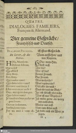 Quatre. Dialogues Familiers, Francois & Allemand. Vier gemeine Gespräche, Frantzösisch und Deutsch