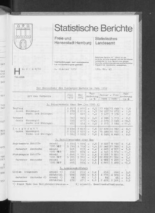 Der Seeverkehr des Hamburger Hafens im Juni 1972 : Lfd. Nr. 43