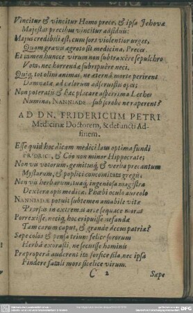 Ad Dn. Fridericum Petri Medicinae Doctorem, & defuncti Adfinem