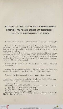 Uittreksel uit het Verslag van den waarnemenden directeur van's Rijks Kabinet van Teekeningen, Prenten en Pleisterbeelden te Leiden