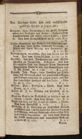 Bey Verleger dieses sind auch nachstehende geistliche Bücher zu haben, als:[...]