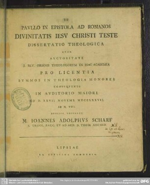 De Paullo In Epistola Ad Romanos Divinitatis Jesu Christi Teste : Dissertatio Theologica