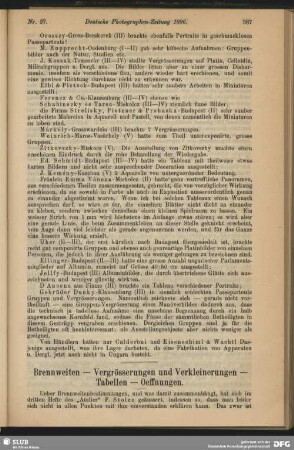 Brennweiten, Vergrösserungen und Verkleinerungen, Oeffnungen