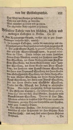 Besondere Tabelle von den höchsten, hohen und niedrigen Collegien in Berlin