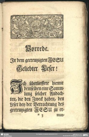 Vorrede. In dem gecreutzigten Jesu Geliebter Leser!