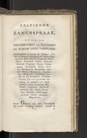 Zestiende Zamenspraak, over de Verscheidenheid en Nuttigheid der Planten onzes Vaderlands.