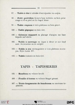 Tapis - Tapisseries (Nr. 105-120)