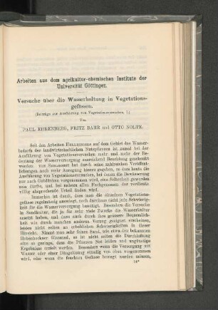 Arbeiten aus dem agrikultur-chemischen Institute der Universität Göttingen.