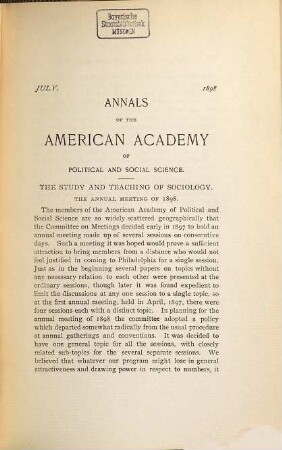 The annals of the American Academy of Political and Social Science, 12