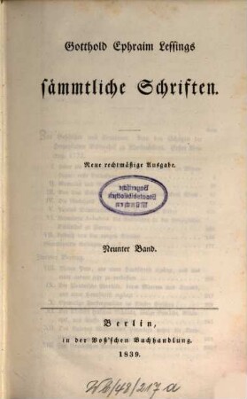 Gotthold Ephraim Lessings sämmtliche Schriften, 9