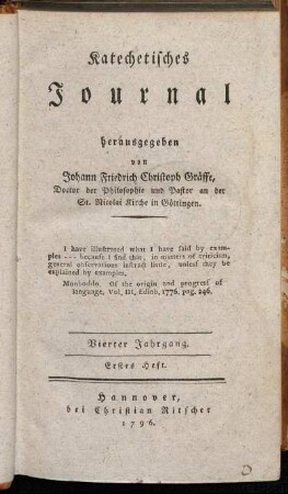 Vierter Jahrgang. Erstes Heft. 1796.