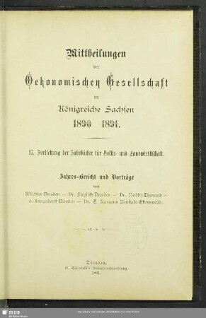 17.1890/91(1891): Mitteilungen der Ökonomischen Gesellschaft im Königreiche Sachsen