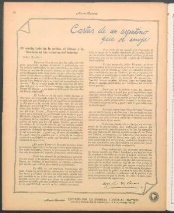 Cartas de un argentino que se enoja : El sentimiento de la patria, el himno y la bandera en las escuelas del interior