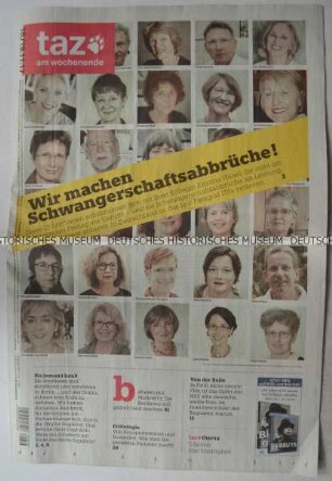 Wochenzeitung "taz. am wochenende" mit Titel zur Debatte um Schwangerschaftsabbrüche
