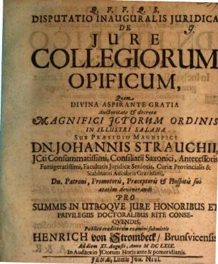 Disp. inaug. ... de iure collegiorum opificum