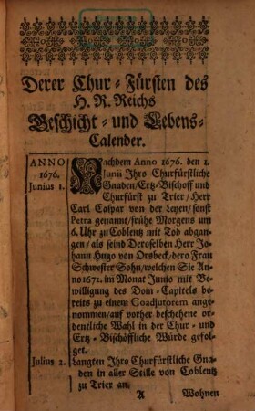 Aller itzt-regierender Churfürstlicher Gnaden und Durchlauchtigkeiten Geschicht- und Lebens-Calender