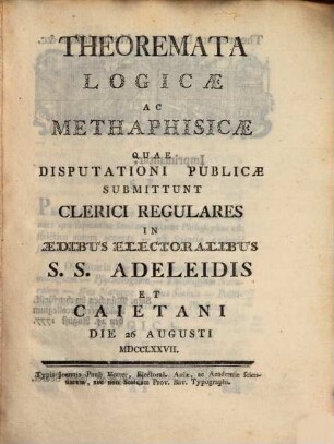 Theoremata logicae ac metaphysicae