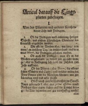 Articul darauff die Eingepfarten zubefragen