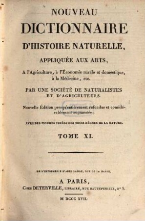 Nouveau dictionnaire d'histoire naturelle, appliquée aux arts, à l'agriculture, à l'économie rurale et domestique, à la médecine, etc., 11. Fab - For