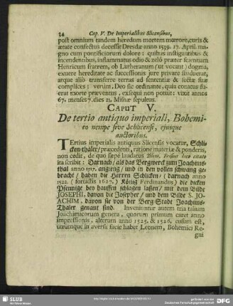 Caput V. De tertio antiquo imperiali, Bohemico nempe sive Schlicensi, ejusque auctoribus