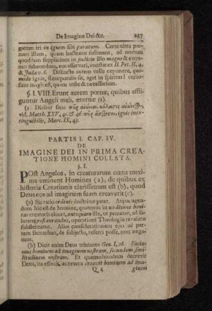 Partis I. Cap. IV. De Imagine Dei In Prima Creatione Homini Collata.
