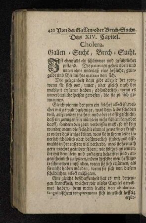 Das XIV. Capitel. Cholera. Gallen-Sucht, Brech-Sucht.