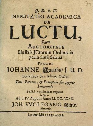 Disputatio Academica De Luctu