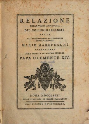 Relazione della visita apostolica del collegio Ibernese