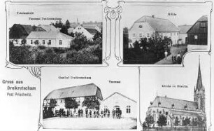 Göda-Dreikretscham. Fischermühle u.a. Ortsansichten, Ansichtskarte, um 1920, Repro (RA Görlitz Postkartensammlung)
