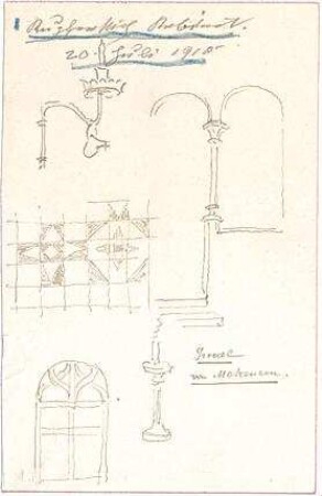 Hauberrisser, Georg von; u. a. Deutschland; Italien; Österreich; Skizzen - Fußboden, Fenster u. Leuchter (Ansicht, Teilansichten)