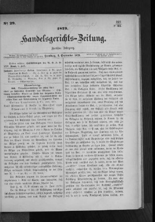 No 29 1879. Handelsgerichts-Zeitung.