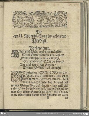 Predigt : Die am II. Advents-Sonntag gehaltene Predigt. Vorbereitung. Text. Eingang. Abhandelung