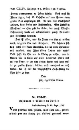 No. CXLIV. Johannes v. Müller an Forster