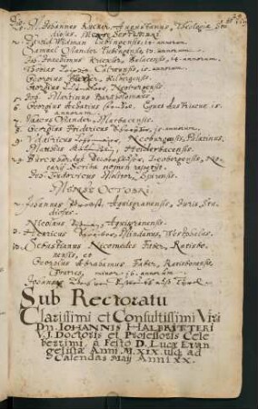 Winterhalbjahr 1619/1620. Rektorat Johann(es) Halbritter