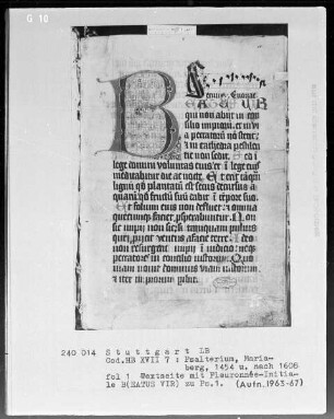 Psalterium — Initiale B (eatus vir), Folio 1 recto